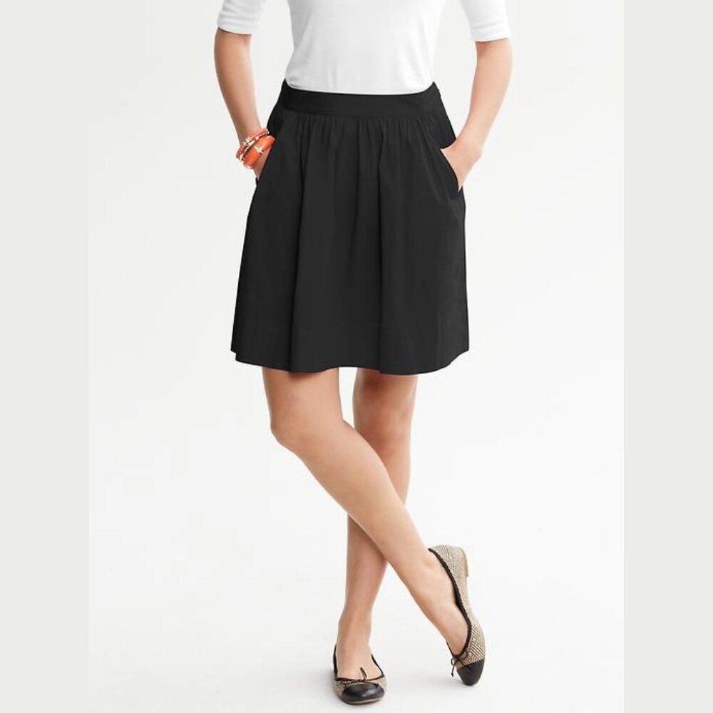 Banana Republic Stretch Cotton Poplin Circle Skirt Black Size 12 NWT